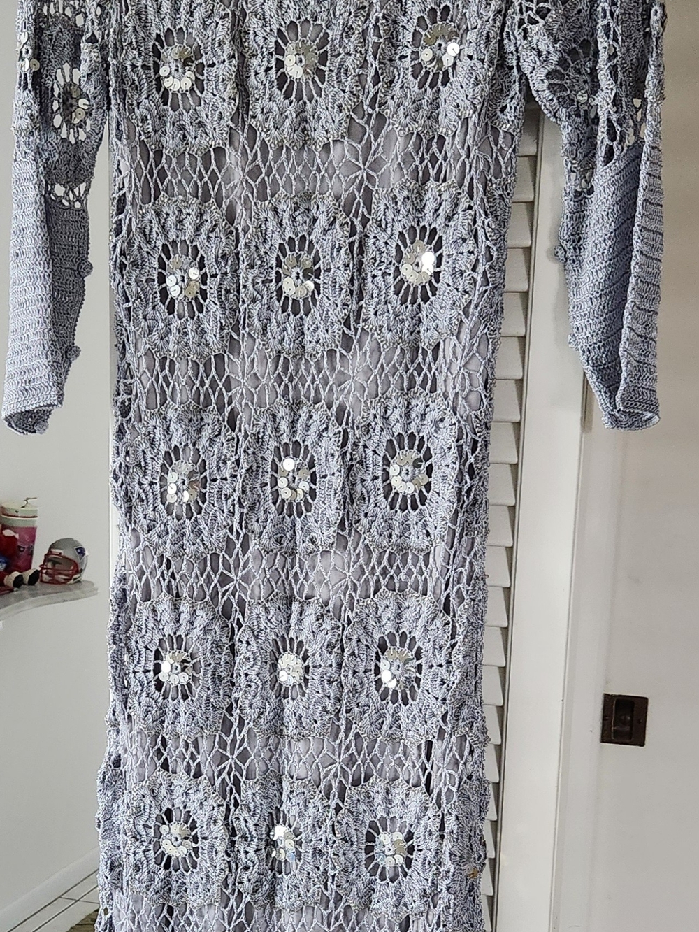 VINTAGE! Crochet Lace Maxi Dress in Light Gray